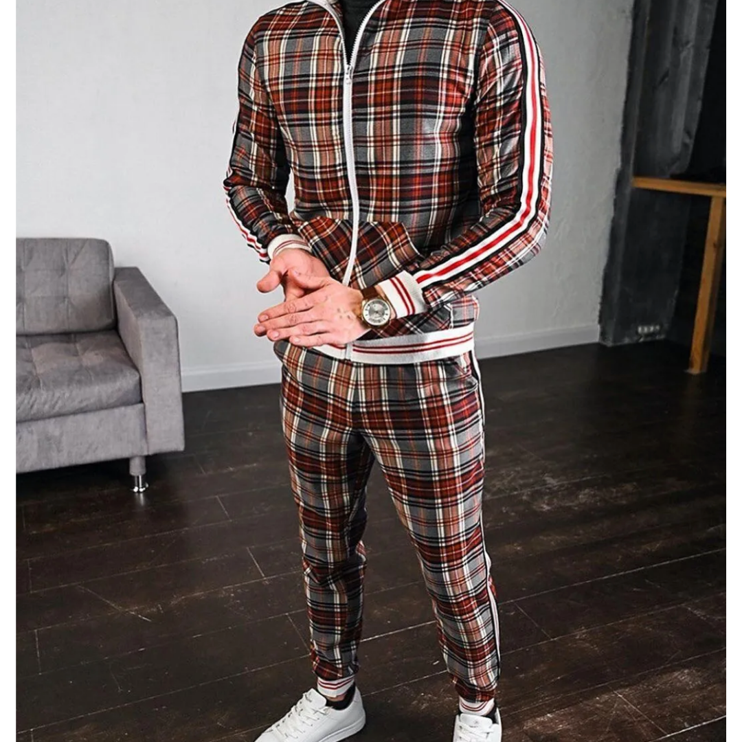 Mænds Joggingtræningsdragt med Plaid Design 4