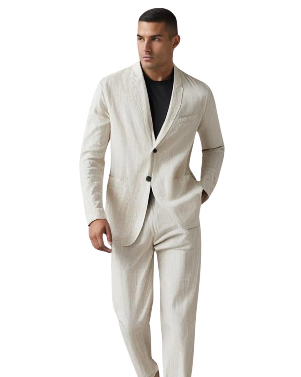 Mænds Linned Sæt Casual Stil 1