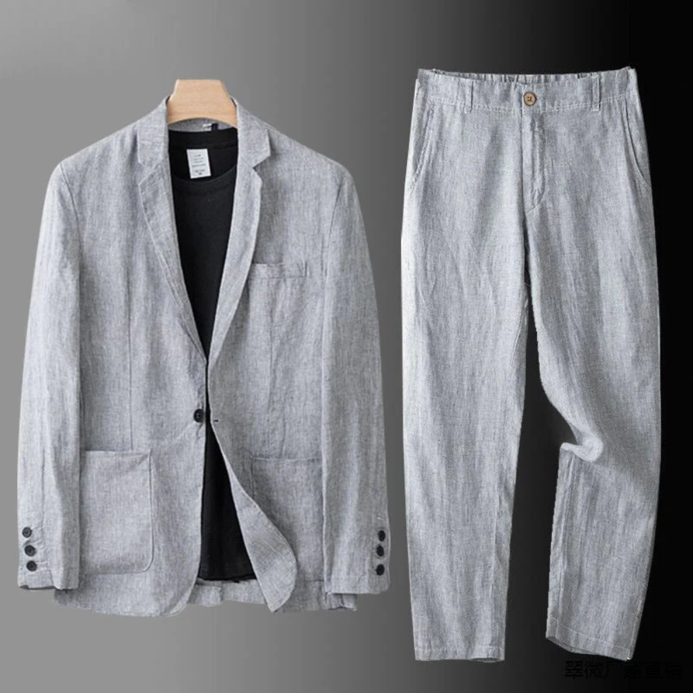 Mænds Linned Sæt Casual Stil 4
