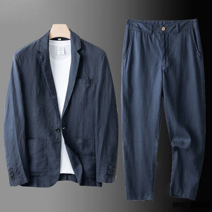 Mænds Linned Sæt Casual Stil 7