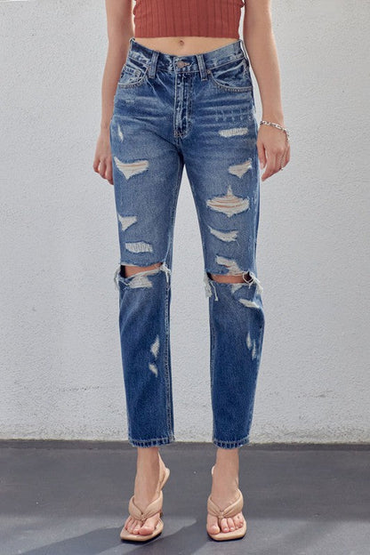 Mænds Mom Fit Denim Jeans Høj Talje Mørk 1