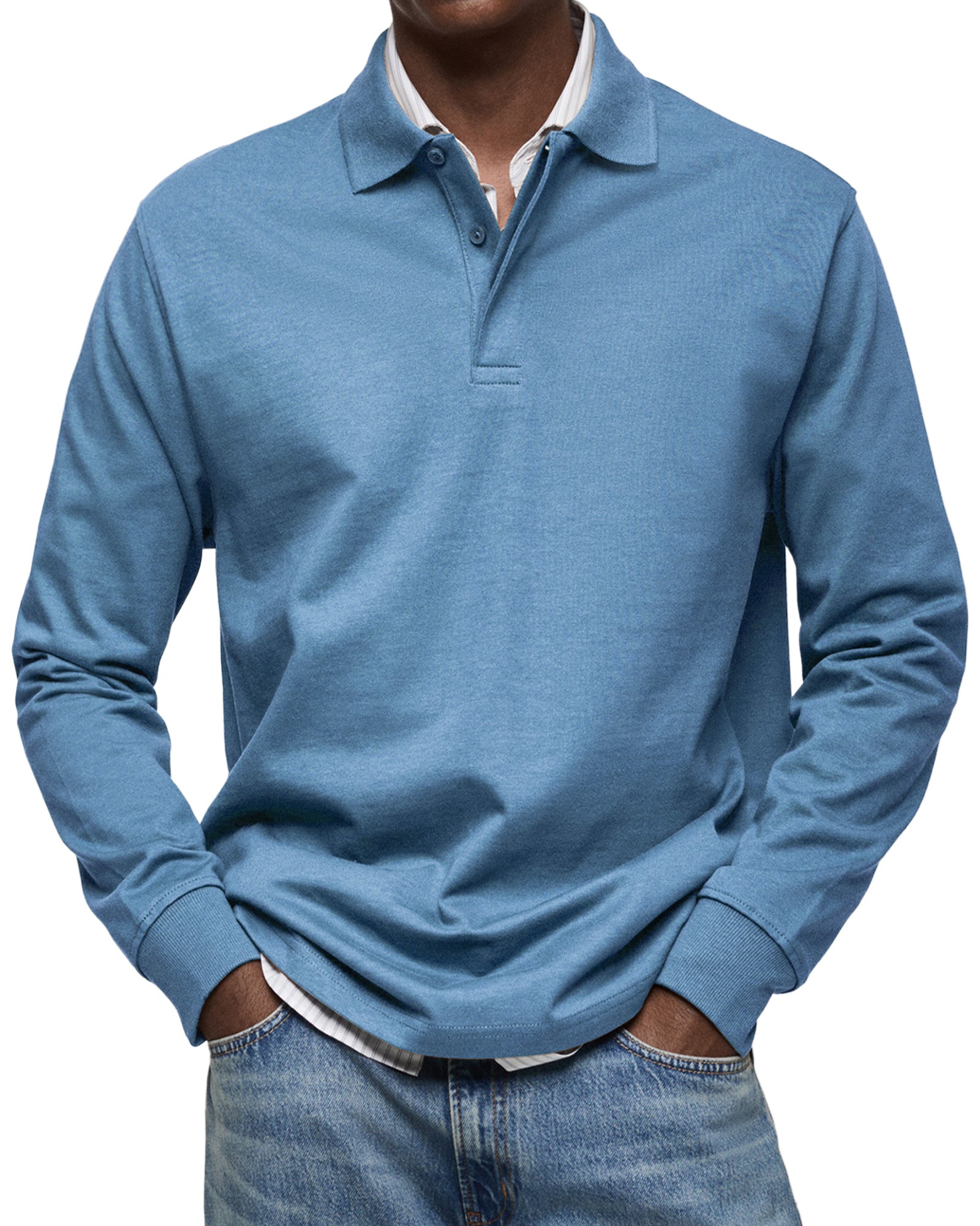 Mænds Polo Shirt med Knapkrave og Lange Ærmer 0