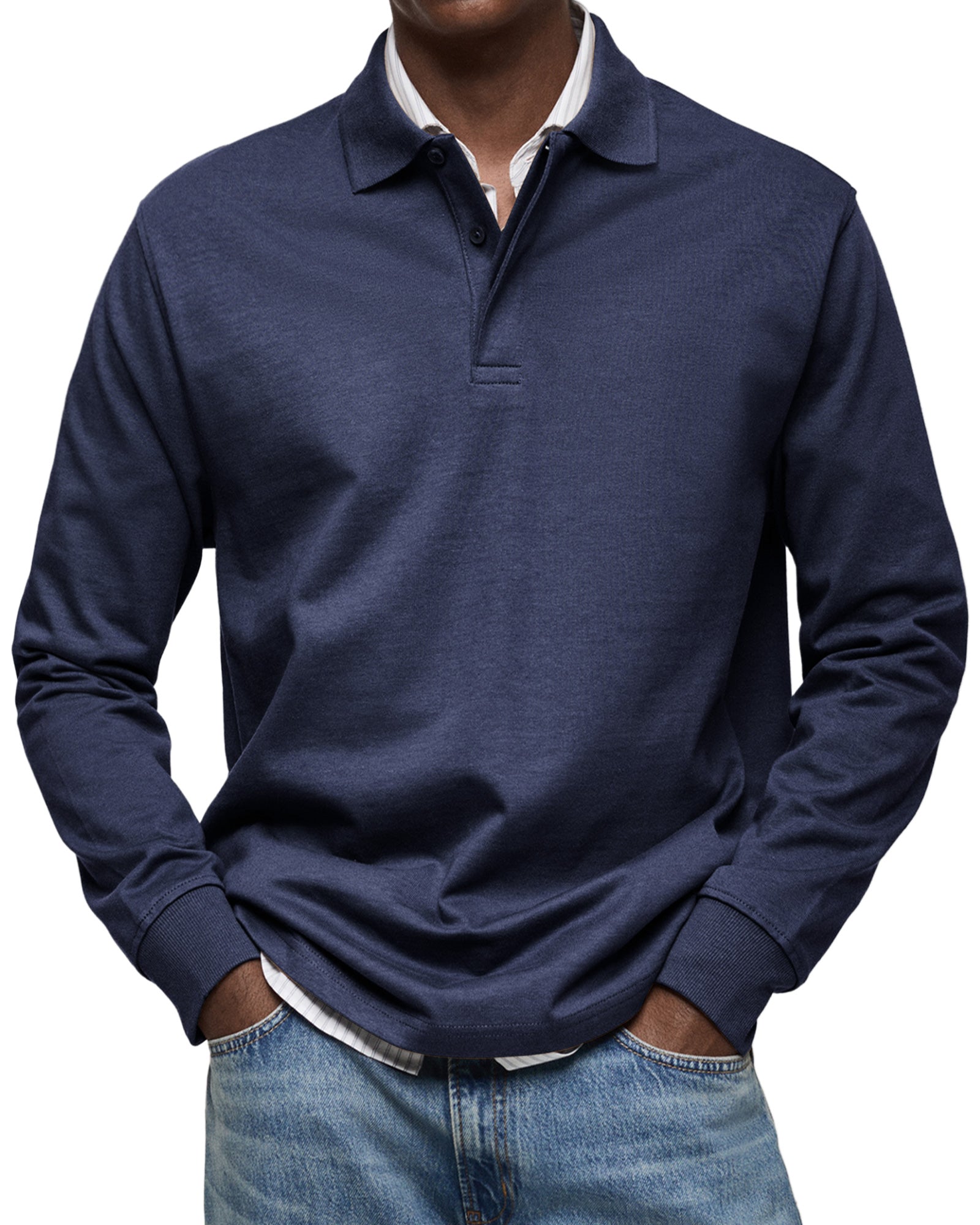 Mænds Polo Shirt med Knapkrave og Lange Ærmer 1