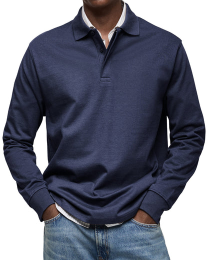 Mænds Polo Shirt med Knapkrave og Lange Ærmer 1