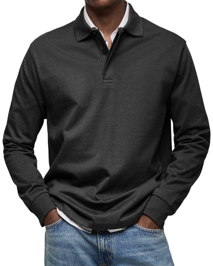Mænds Polo Shirt med Knapkrave og Lange Ærmer 2