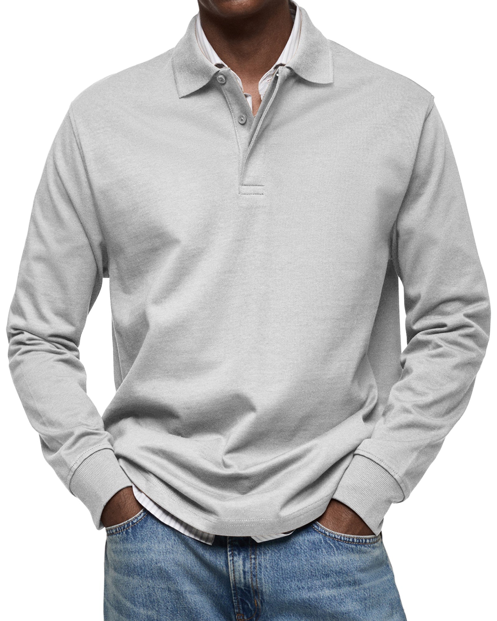 Mænds Polo Shirt med Knapkrave og Lange Ærmer 3