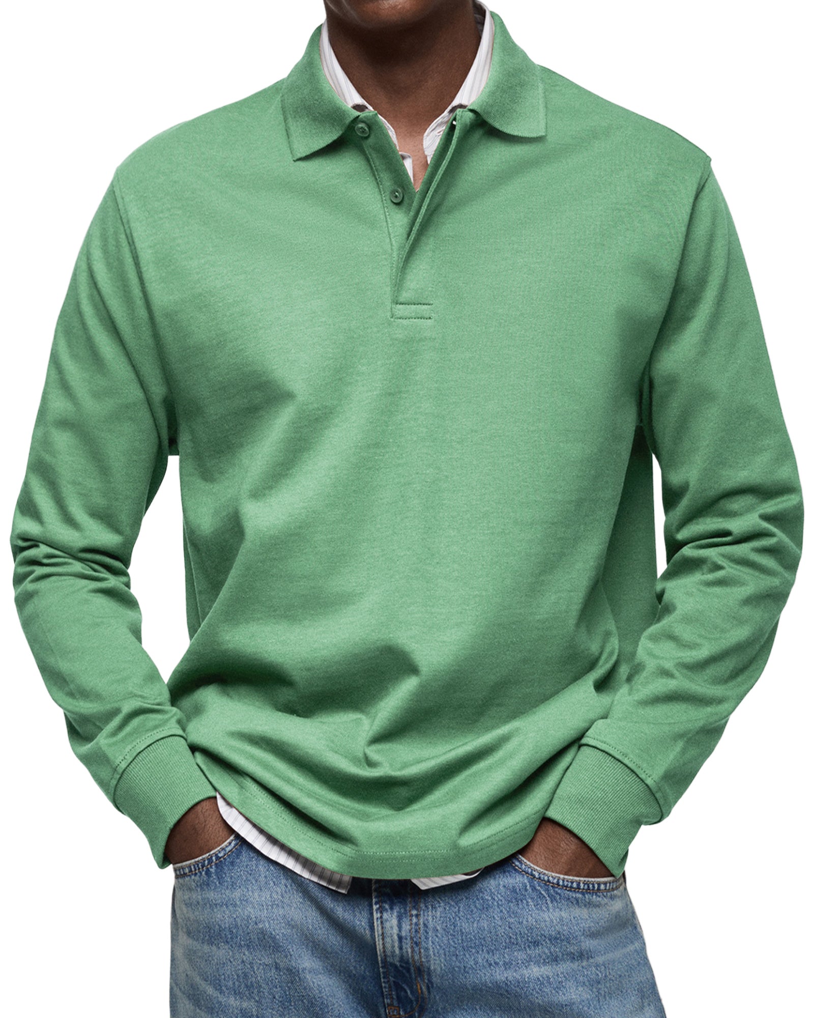 Mænds Polo Shirt med Knapkrave og Lange Ærmer 5