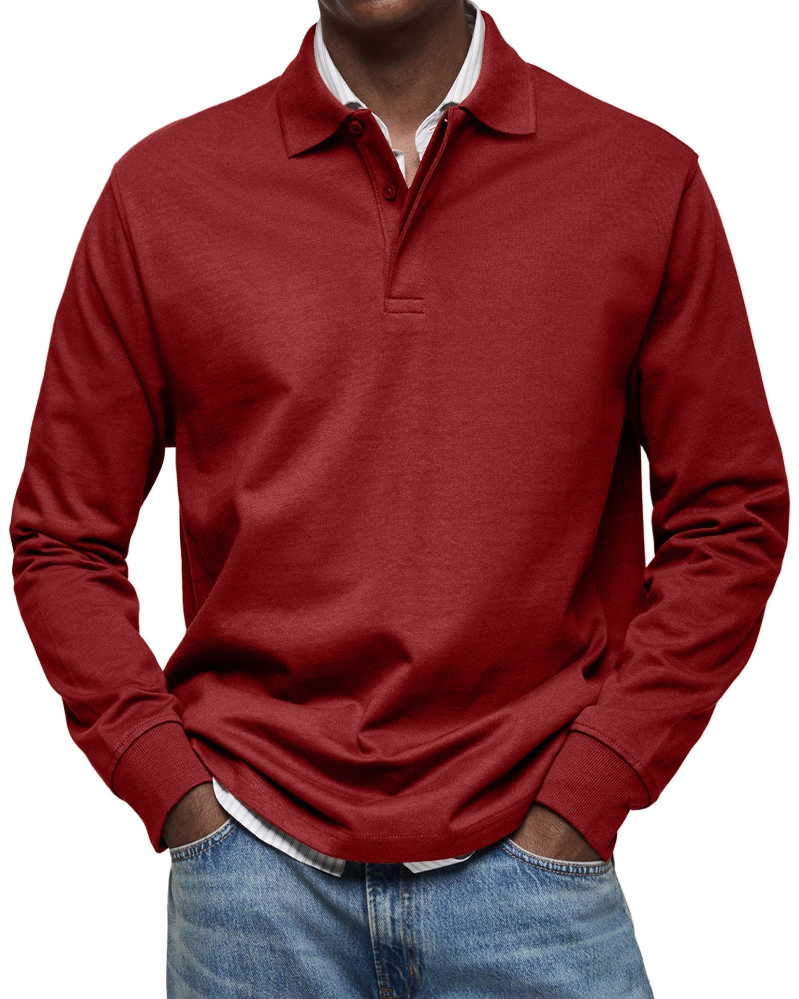 Mænds Polo Shirt med Knapkrave og Lange Ærmer 9