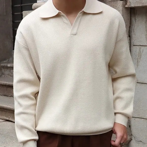 Mænds Polo T Shirt V-Hals Langærmet Casual Stil 6