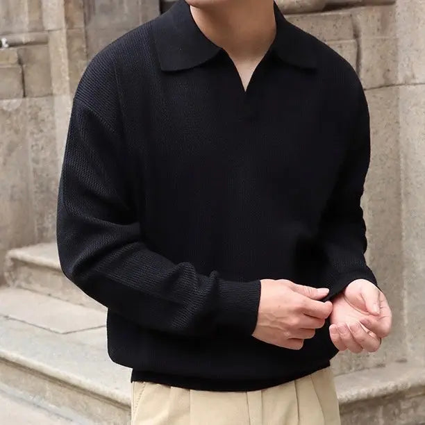Mænds Polo T Shirt V-Hals Langærmet Casual Stil 7