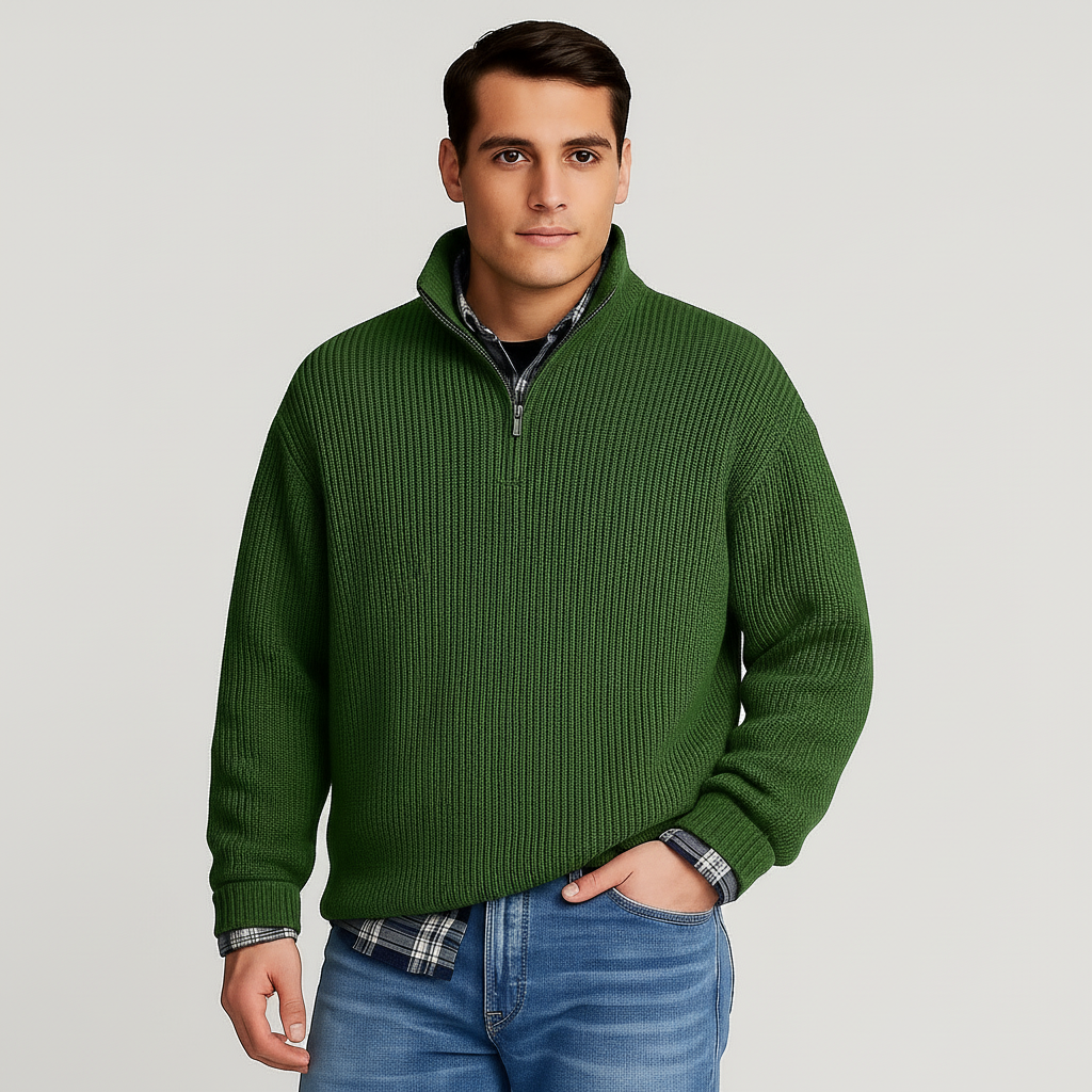 Mænds Pullover Sweater med Halv Lynlås 2