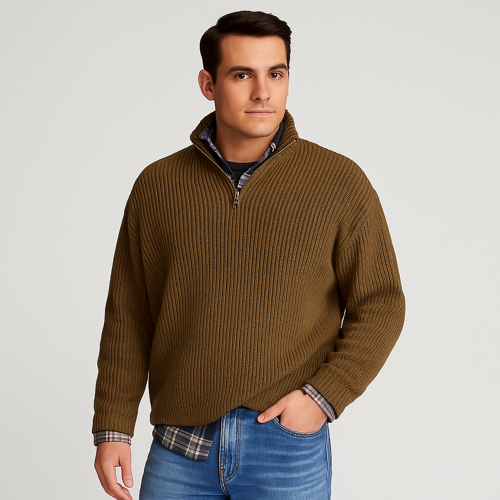 Mænds Pullover Sweater med Halv Lynlås 5