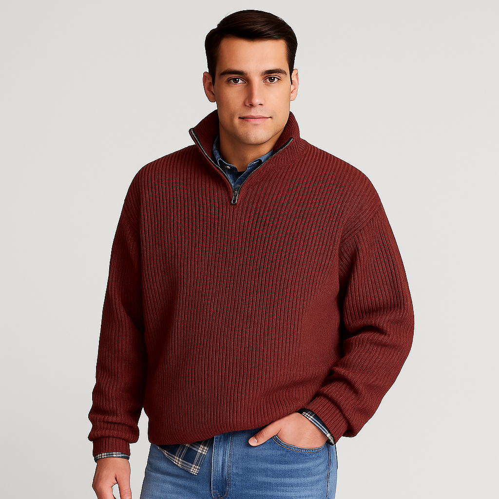 Mænds Pullover Sweater med Halv Lynlås 6