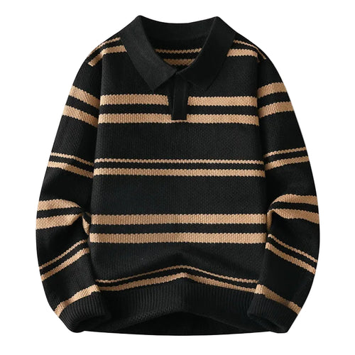 Mænds Pullover med Striber og Turn-Down Krave 0