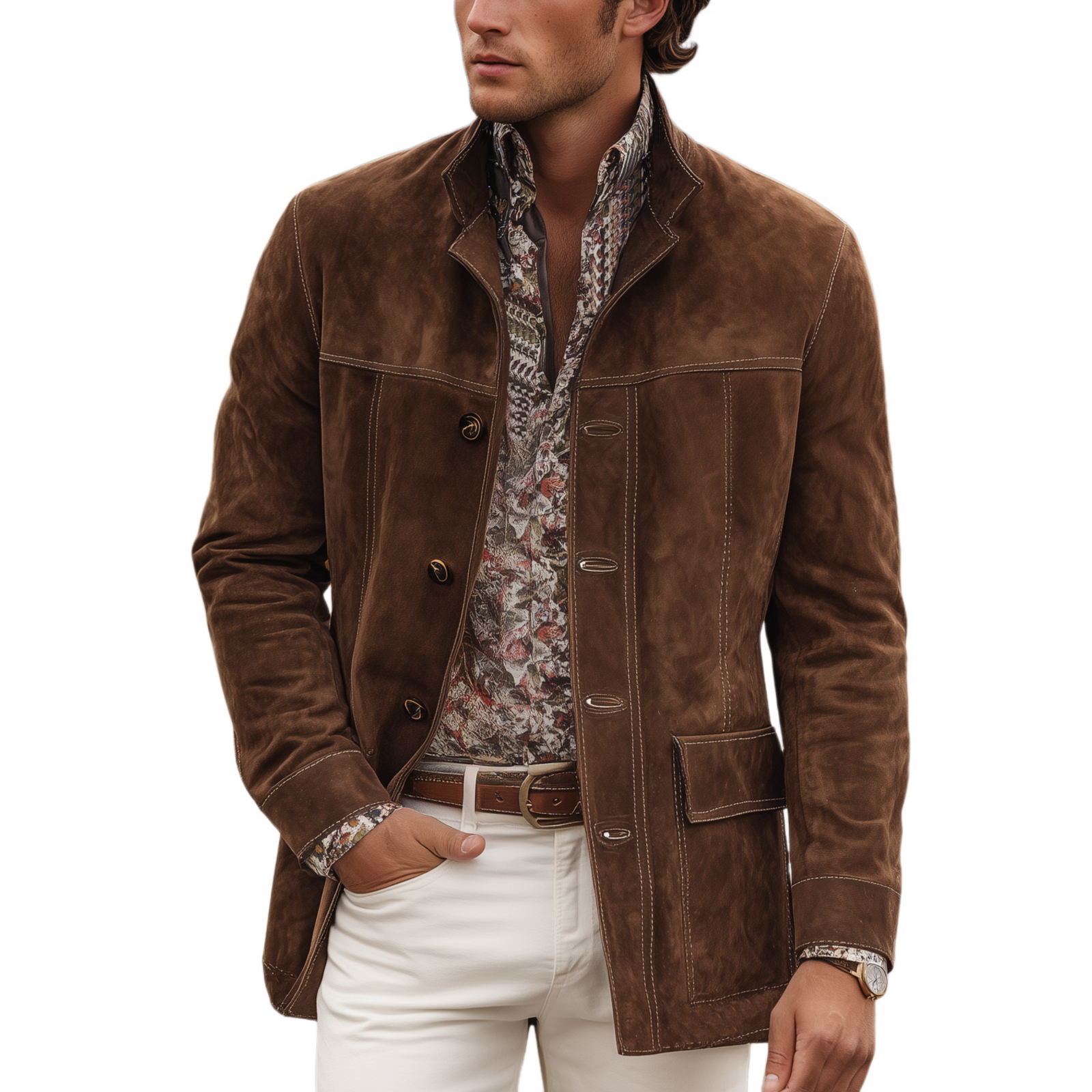 Mænds Ruskindjakke Blazer-Inspireret Med Taktile Paneler 0