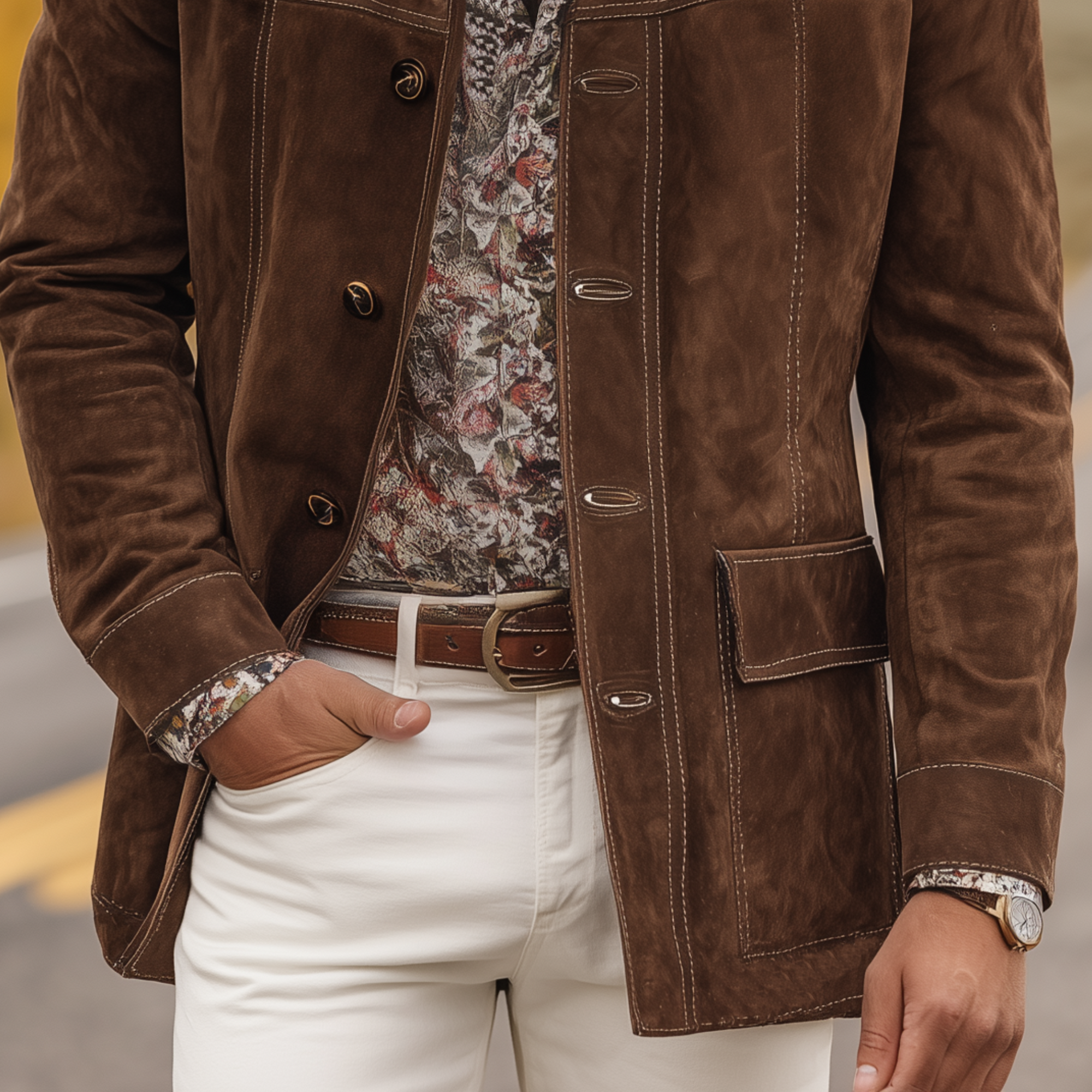 Mænds Ruskindjakke Blazer-Inspireret Med Taktile Paneler 4