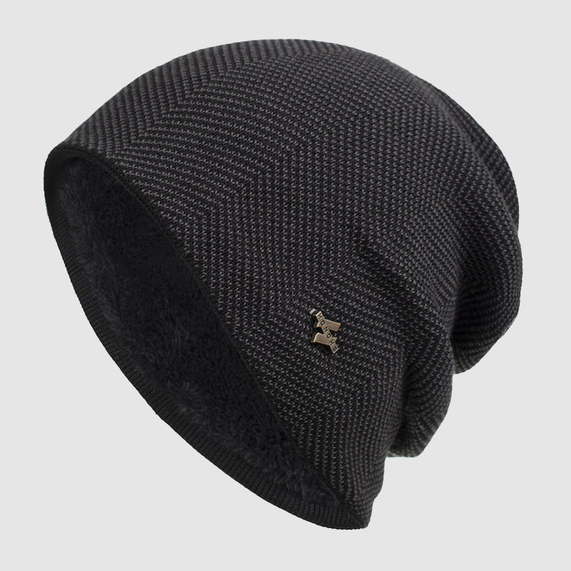 Mænds Slouch Beanie med Fleeceforing og Tekstureret Strikdesign 1