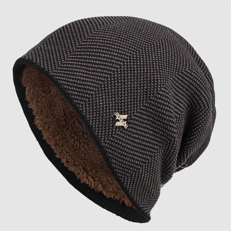 Mænds Slouch Beanie med Fleeceforing og Tekstureret Strikdesign 2