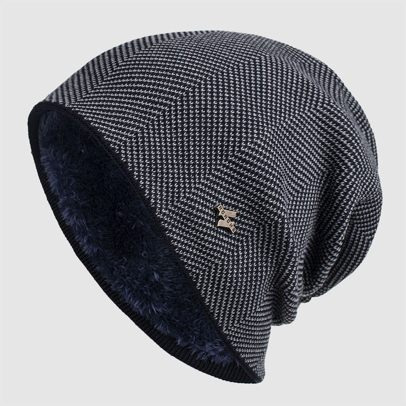 Mænds Slouch Beanie med Fleeceforing og Tekstureret Strikdesign 3