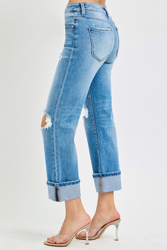 Mænds Straight Jeans Cuffed Mid Rise Denim 3