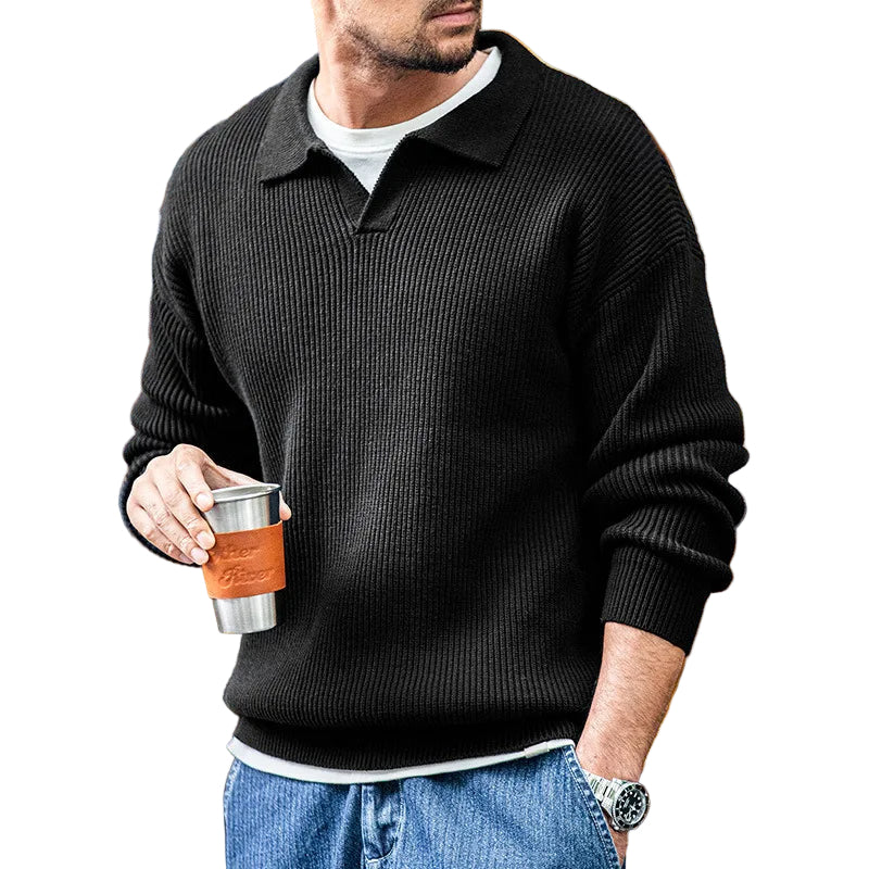Mænds Strikket Polokrave Sweater Stilfuld 0