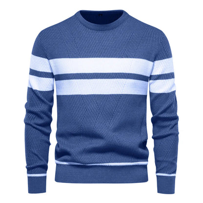 Mænds Strikket Sweater Rund Hals Dobbeltstribede Detaljer 0