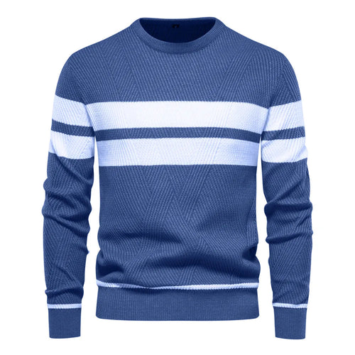 Mænds Strikket Sweater Rund Hals Dobbeltstribede Detaljer 0
