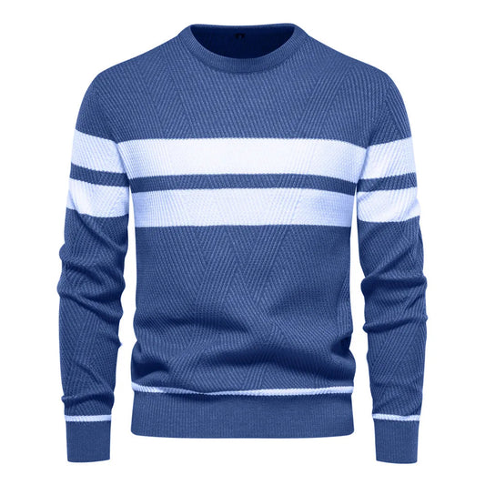 Mænds Strikket Sweater Rund Hals Dobbeltstribede Detaljer 0