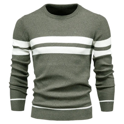 Mænds Strikket Sweater Rund Hals Dobbeltstribede Detaljer 3