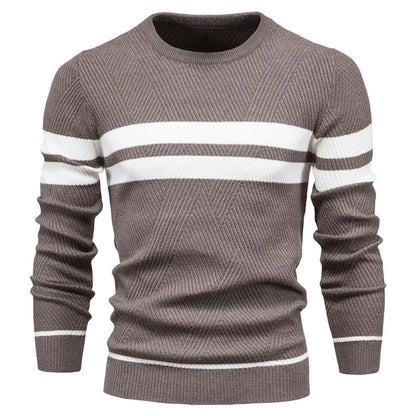 Mænds Strikket Sweater Rund Hals Dobbeltstribede Detaljer 4