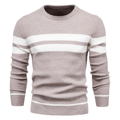 Mænds Strikket Sweater Rund Hals Dobbeltstribede Detaljer 5