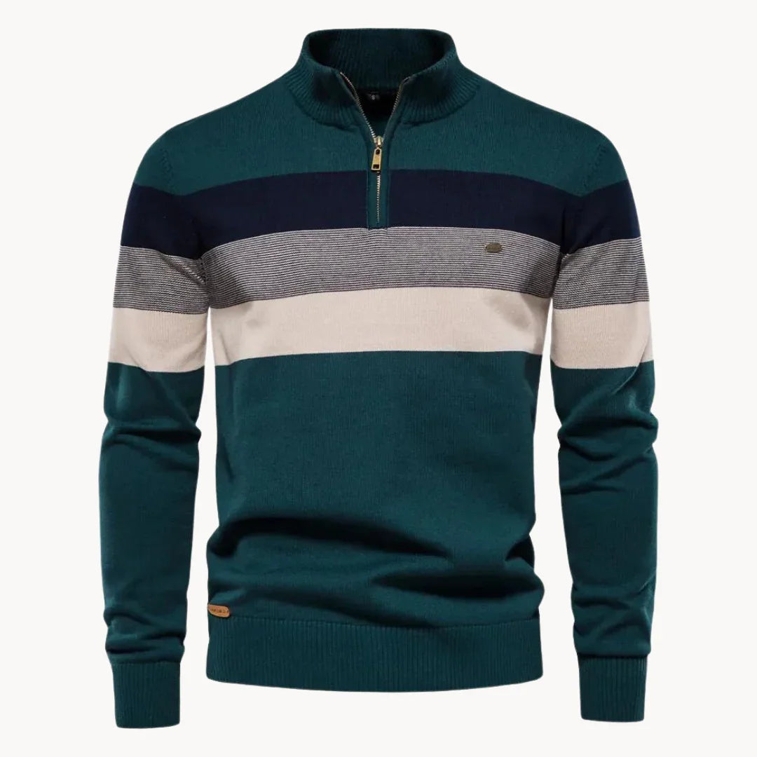 Mænds Sweater med Kvart Lynlås og Stribet Design 1