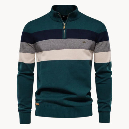 Mænds Sweater med Kvart Lynlås og Stribet Design 1