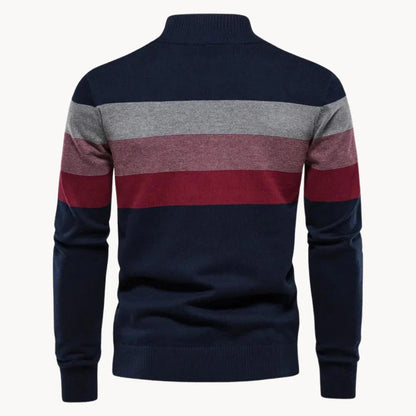 Mænds Sweater med Kvart Lynlås og Stribet Design 4