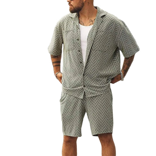 Mænds Todelt Sæt med Kortærmet Skjorte og Shorts 0