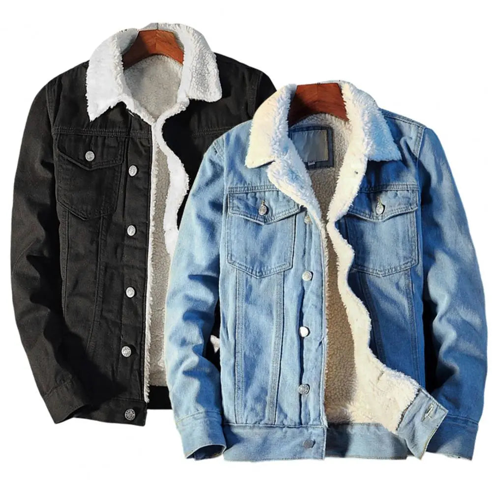 Herre Frakke Denimfleece Klassisk Varm Jakke