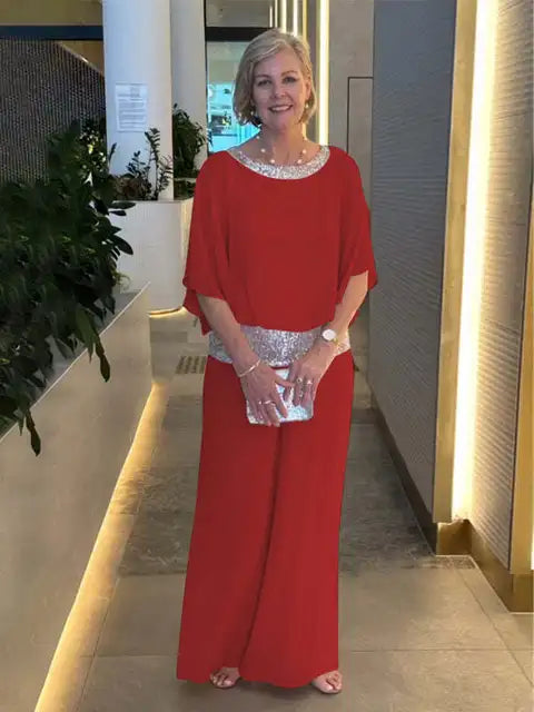 Kvinders Aftensæt Glitter Top Palazzo Blødt Stof-6