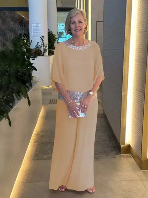 Kvinders Aftensæt Glitter Top Palazzo Blødt Stof-5