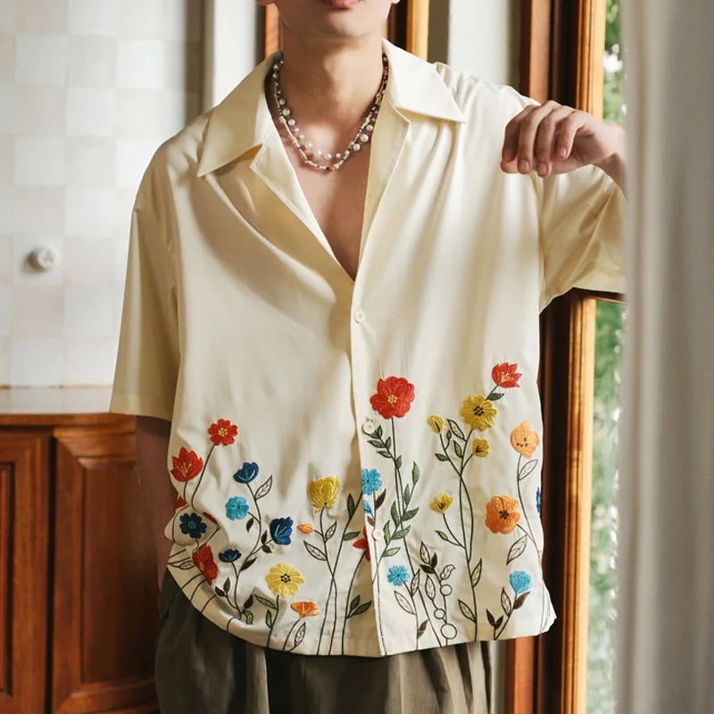 Men's Button Up Shirt Floral Design 1