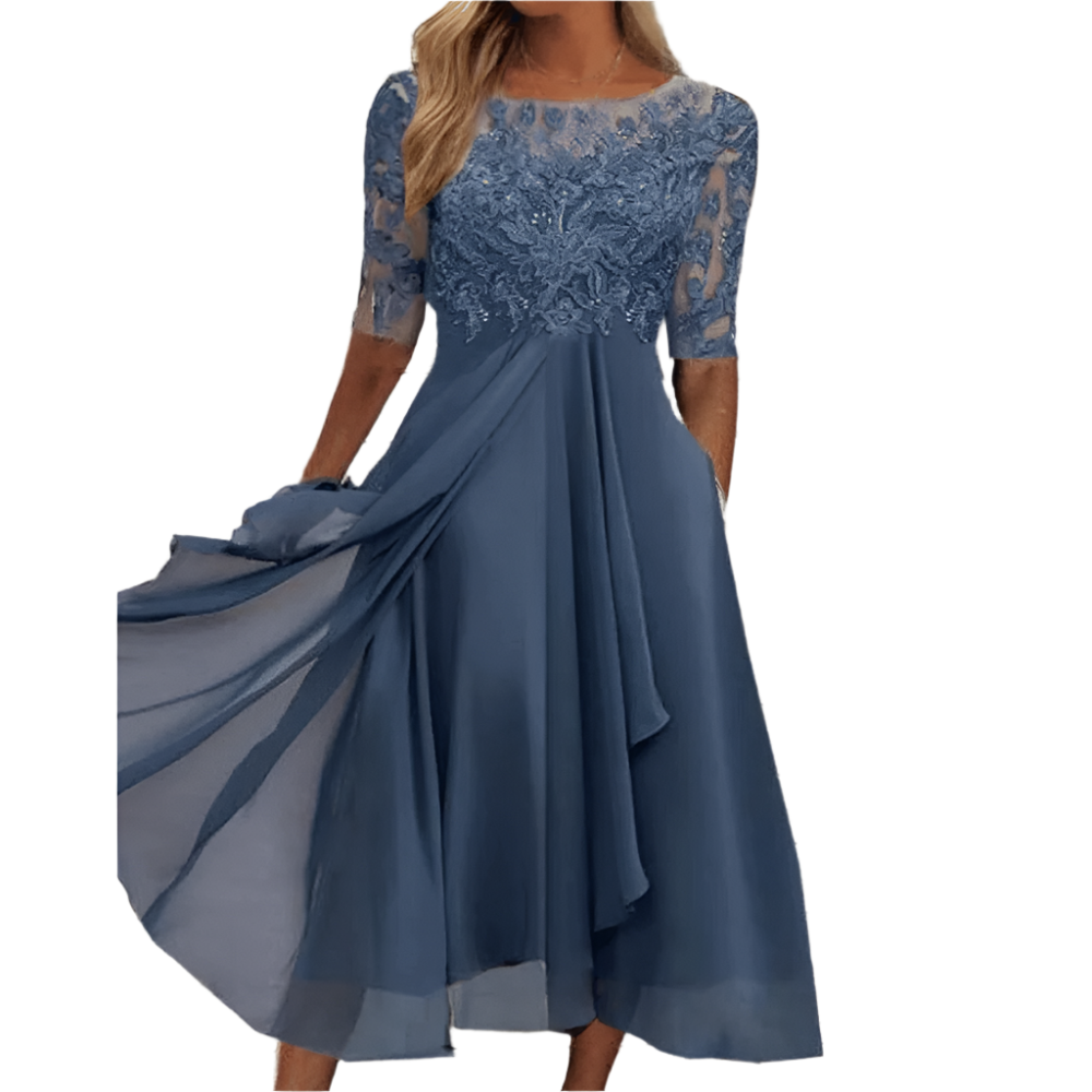 Kvinders Midi Kjole Elegant Let Vævning-1