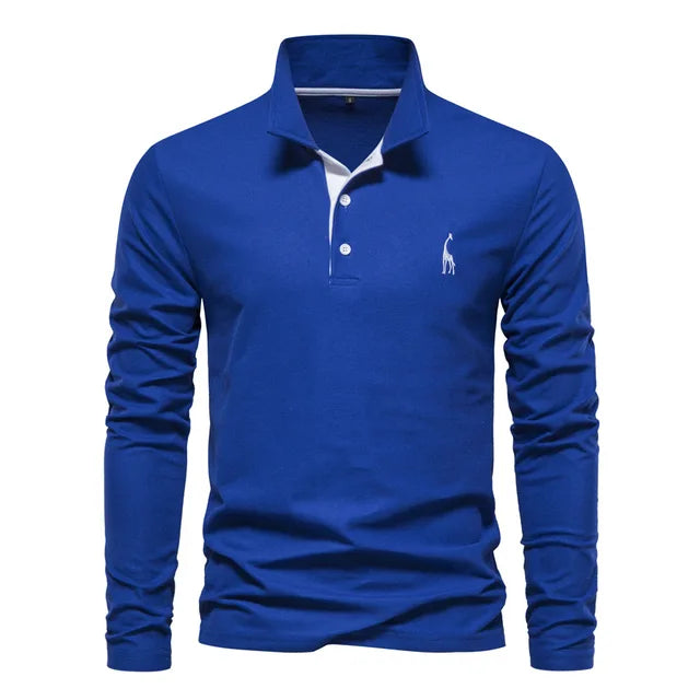 Langærmet Polo Shirt til Mænd i Blødt 100% Bomuld-1