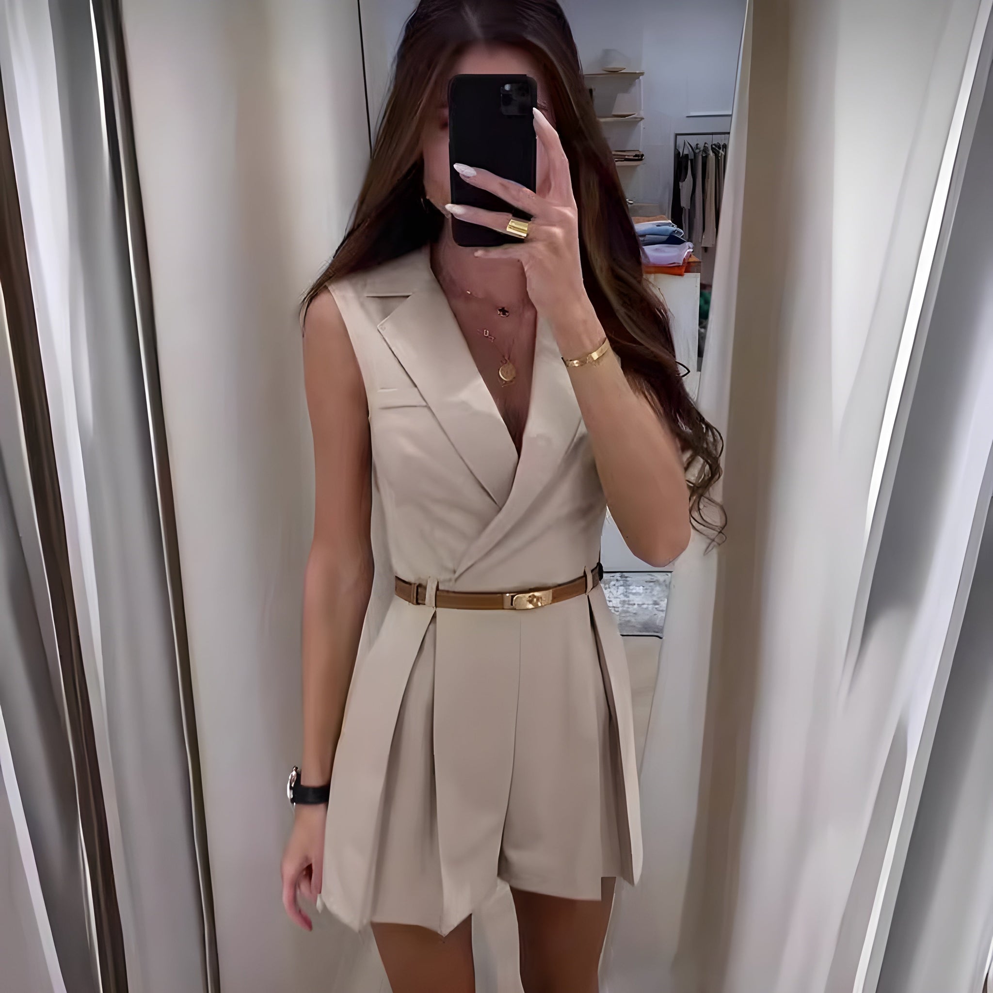 Kvinders Jumpsuit Mouwløs Elegant V-hals Førsteklasses Materialer-4