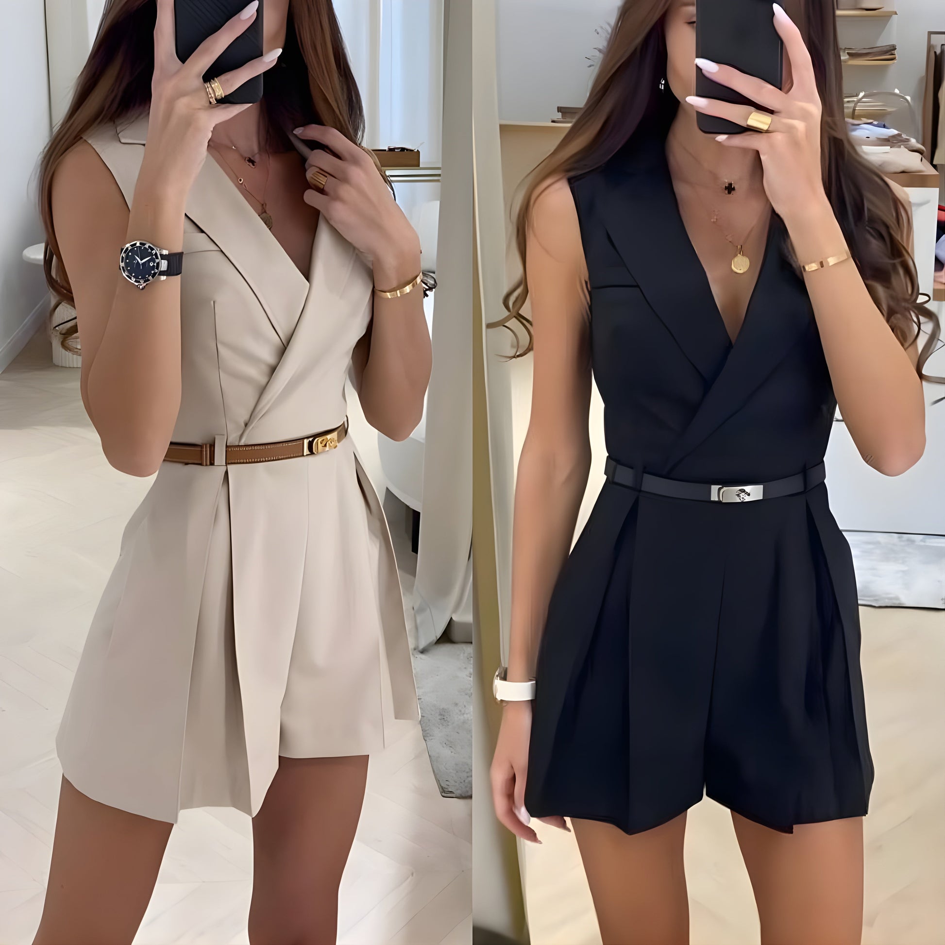 Kvinders Jumpsuit Mouwløs Elegant V-hals Førsteklasses Materialer-2
