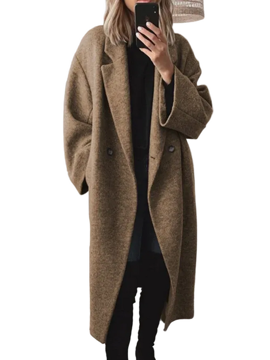 Overgangsjakke Dame Oversized Langline Frakke med Dobbeltradet Design 0