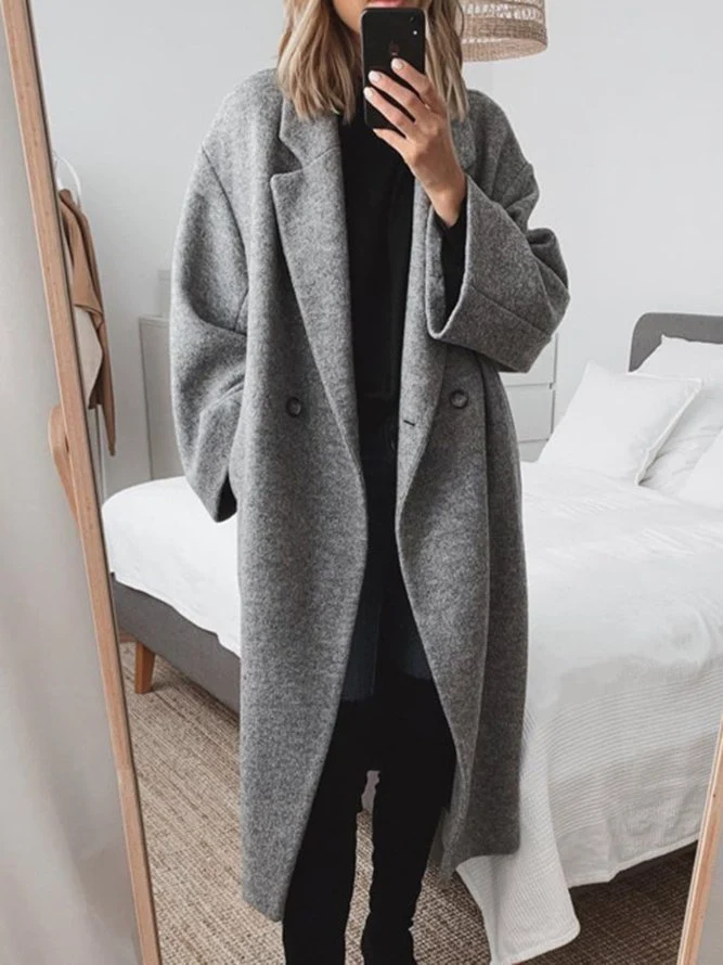 Overgangsjakke Dame Oversized Langline Frakke med Dobbeltradet Design 1