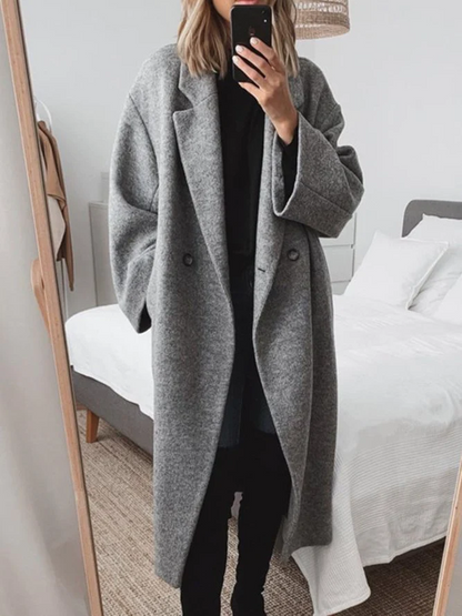 Overgangsjakke Dame Oversized Langline Frakke med Dobbeltradet Design 1