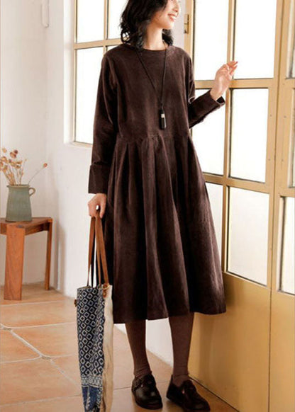 Plus Size Corduroy Kjole med Lommer og Knapper 1