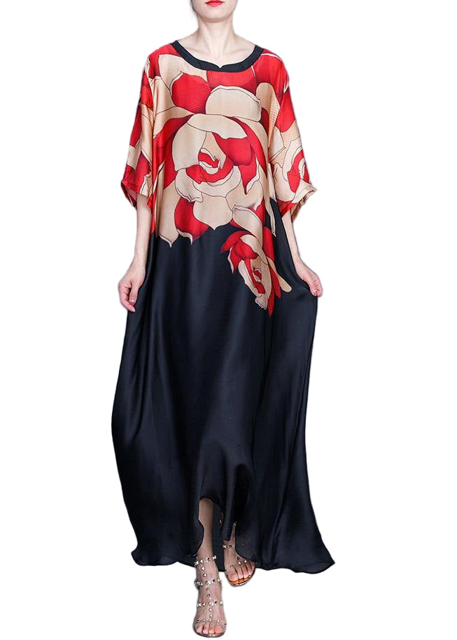 Plus Size Sommerkjole med O-Hals og Print 0