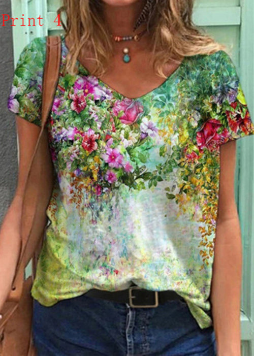 Plus Size T-shirt med V-hals og Print 3