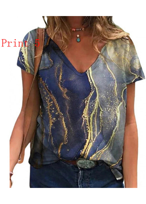 Plus Size T-shirt med V-hals og Print 4